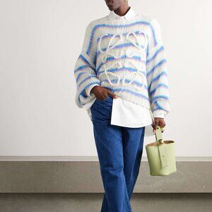 LOEWE Anagram embroidered striped mohair-blend sweater
